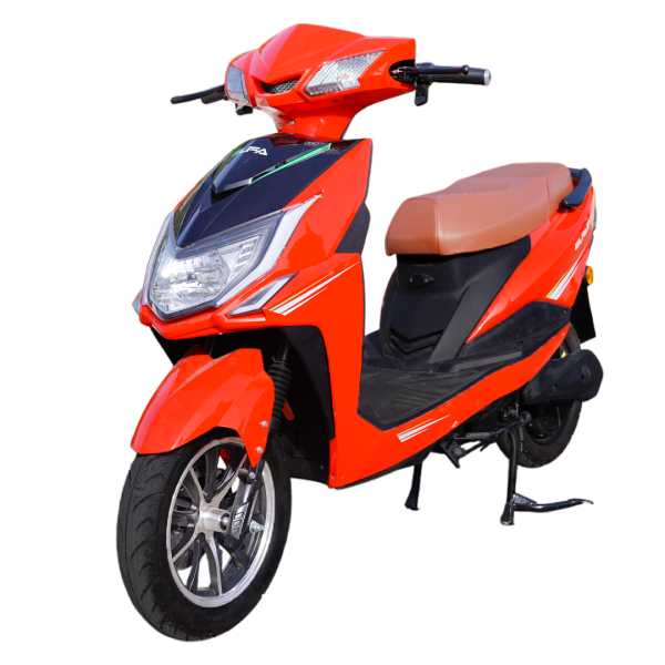 EV-1 Scooty electric scooter parked near city building