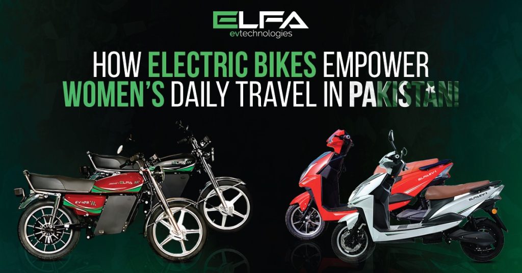 akistani woman riding ELFA EV-1 electric scooty confidently on a city road